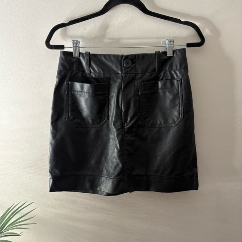 Anthropologie Maeve Faux Leather Mini Skirt Black